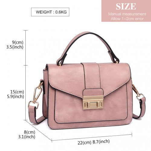 Miss Lulu Leather Look Midi Handbag - Pink
