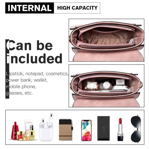 Miss Lulu Leather Look Midi Handbag - Pink