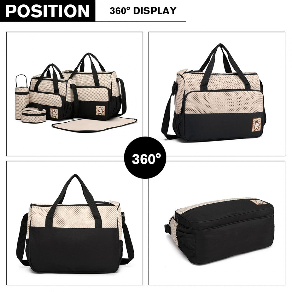 Miss Lulu Polyester 5 Pcs Set Maternity Baby Changing Bag Dot - Black