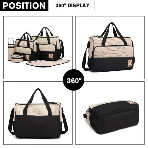 Miss Lulu Polyester 5 Pcs Set Maternity Baby Changing Bag Dot - Black