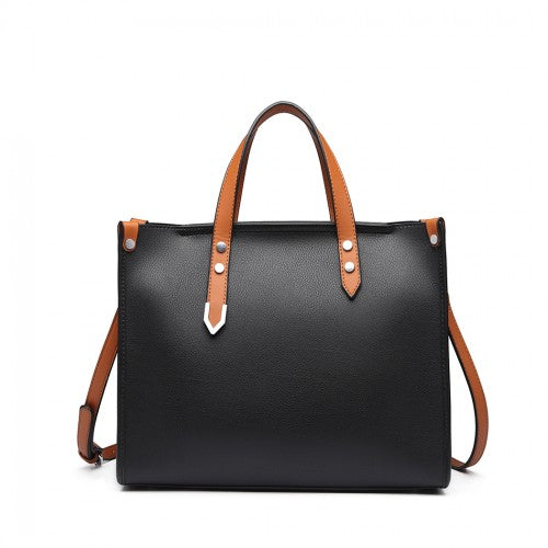 Miss Lulu Structured 2 Piece Shoulder Bag Set - Black