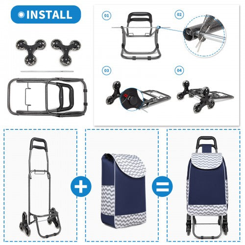 Kono 6 Wheel Push Shopping Trolley - Navy