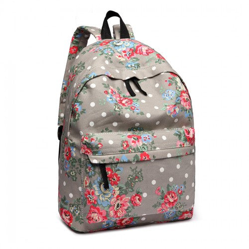 Miss Lulu Large Backpack Flower Polka Dot  - Grey