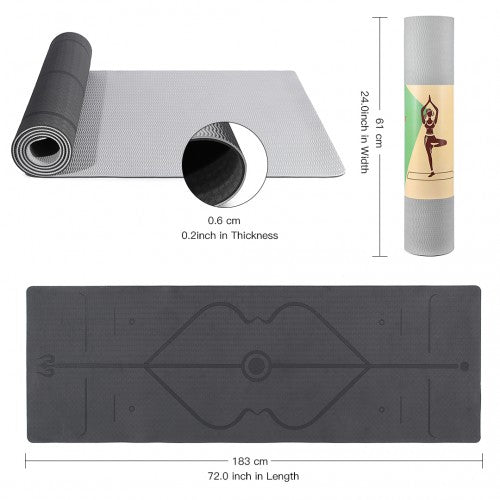 Kono TPE Non-Slip Classic Yoga Mat - Black & Grey