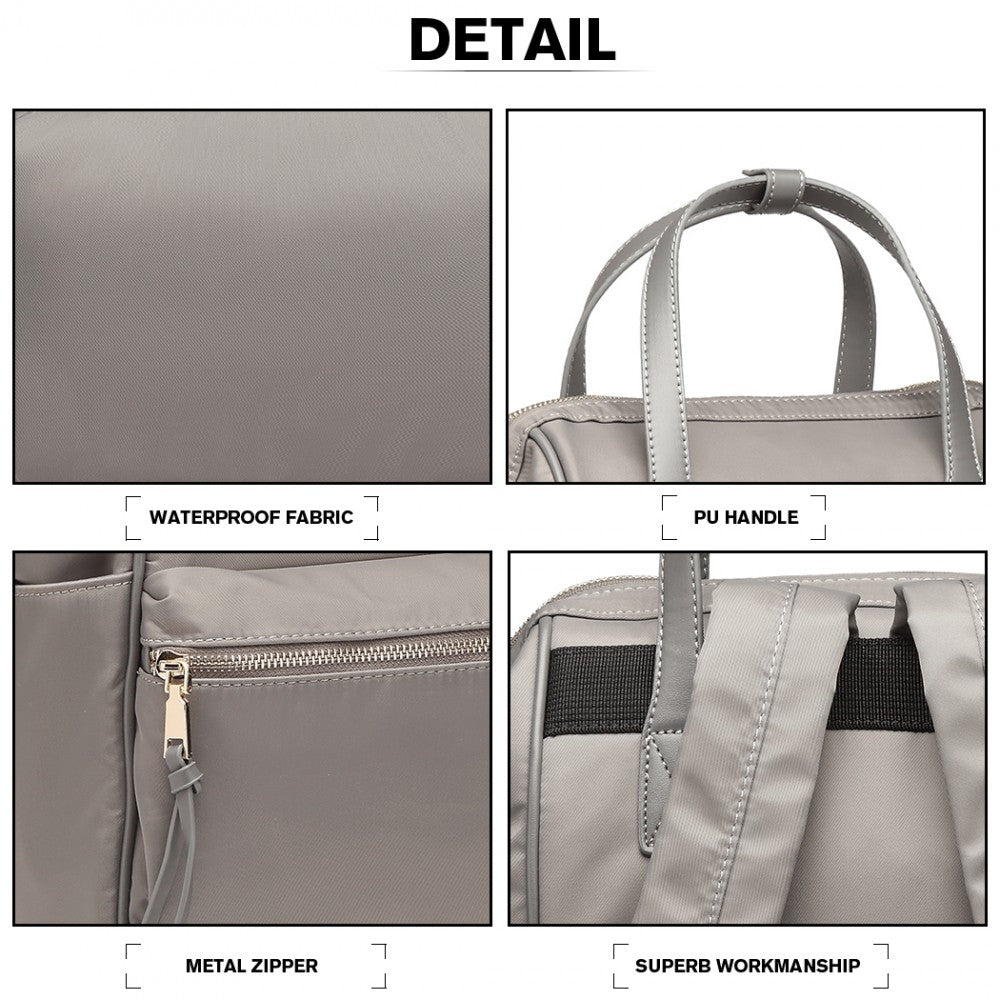 Miss Lulu Portable Waterproof Nylon Backpack School Bag Grey