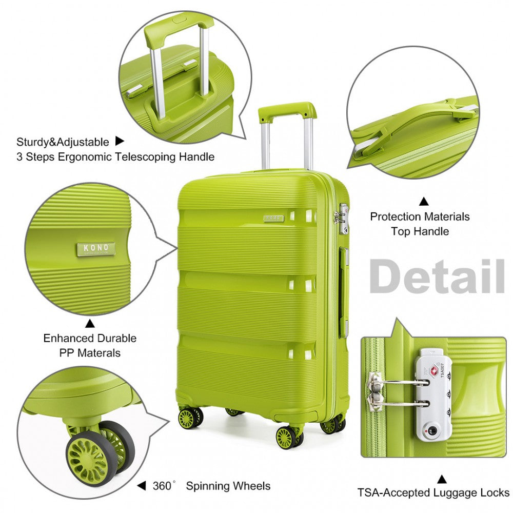 Kono Bright Hard Shell PP Suitcase 3 Pieces Set - Classic Collection - Green
