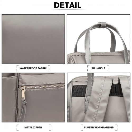 Miss Lulu Portable Waterproof Nylon Backpack School Bag Grey