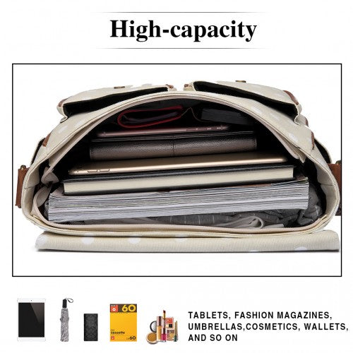 Miss Lulu Oilcloth Satchel Polka Dot - Beige