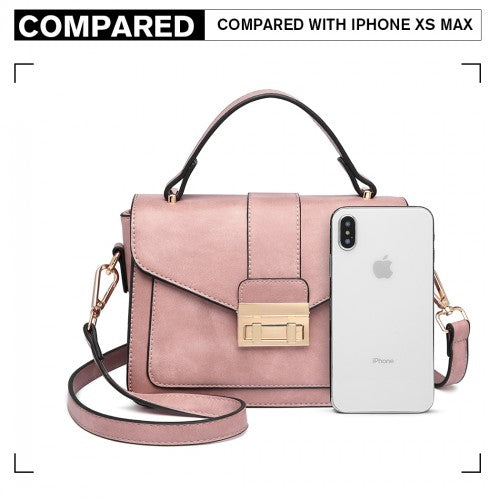 Miss Lulu Leather Look Midi Handbag - Pink