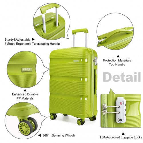 Kono Bright Hard Shell PP Suitcase 3 Pieces Set - Classic Collection - Green