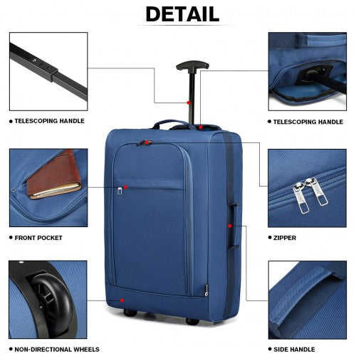 Kono Cabin Size Soft Shell Hand Luggage - Blue