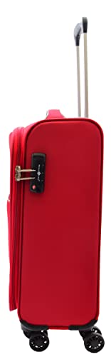 House Of Leather Cabin Size Suitcase Four Wheel Luggage HL22 Red