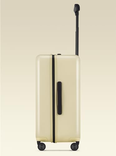 GinzaTravel Trunk Spinner Luggage PC Hardside Luggage with Double Spinner Wheels, Lightweight Travel Suitcase Set with TSA Lock and foldable cup holder Burst Resistant Zipper, Light yellow,