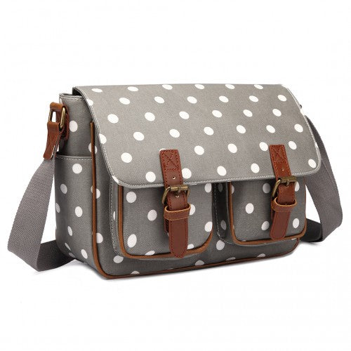 Miss Lulu Oil Cloth Satchel Polka Dot Grey