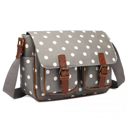 Miss Lulu Oil Cloth Satchel Polka Dot Grey