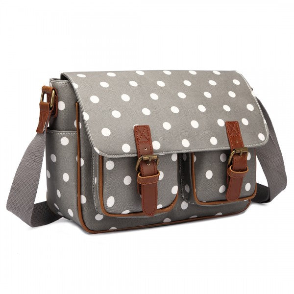 Miss Lulu Oil Cloth Satchel Polka Dot Grey