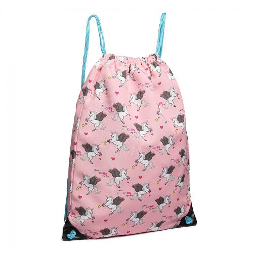Miss Lulu Unicorn Print Drawstring Backpack - Pink