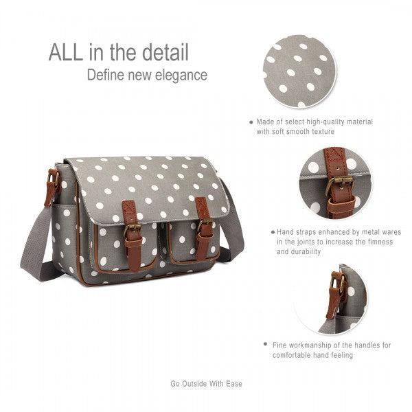 Miss Lulu Oil Cloth Satchel Polka Dot Grey