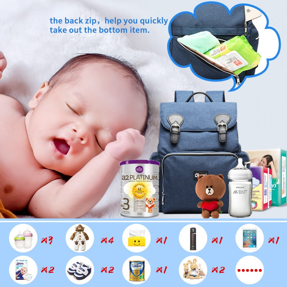 Kono Travel Baby Changing Backpack With USB Charging Interface - Navy