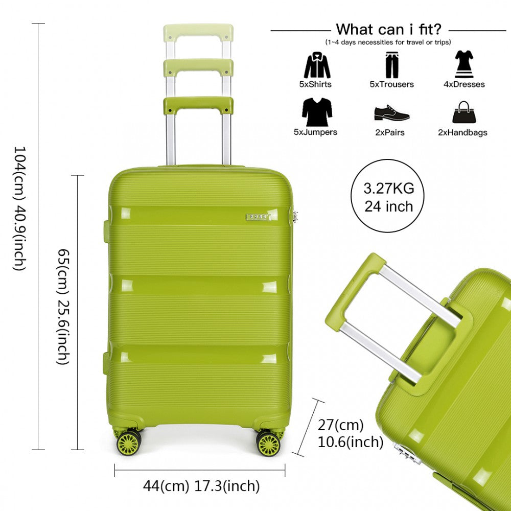 Kono 24 Inch Bright Hard Shell Pp Suitcase - Classic Collection - Green