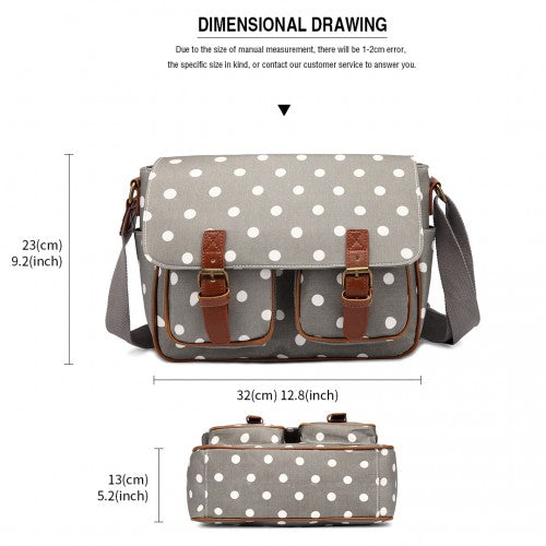 Miss Lulu Oil Cloth Satchel Polka Dot Grey