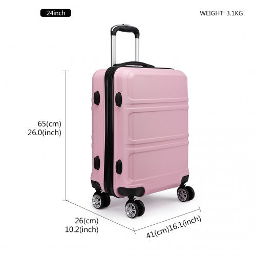 Kono Abs Sculpted Horizontal Design 3 Piece Suitcase Set - Pink