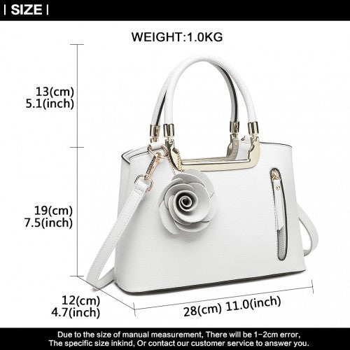 Miss Lulu PU Leather Rose Hanging Ornament Handbag - White