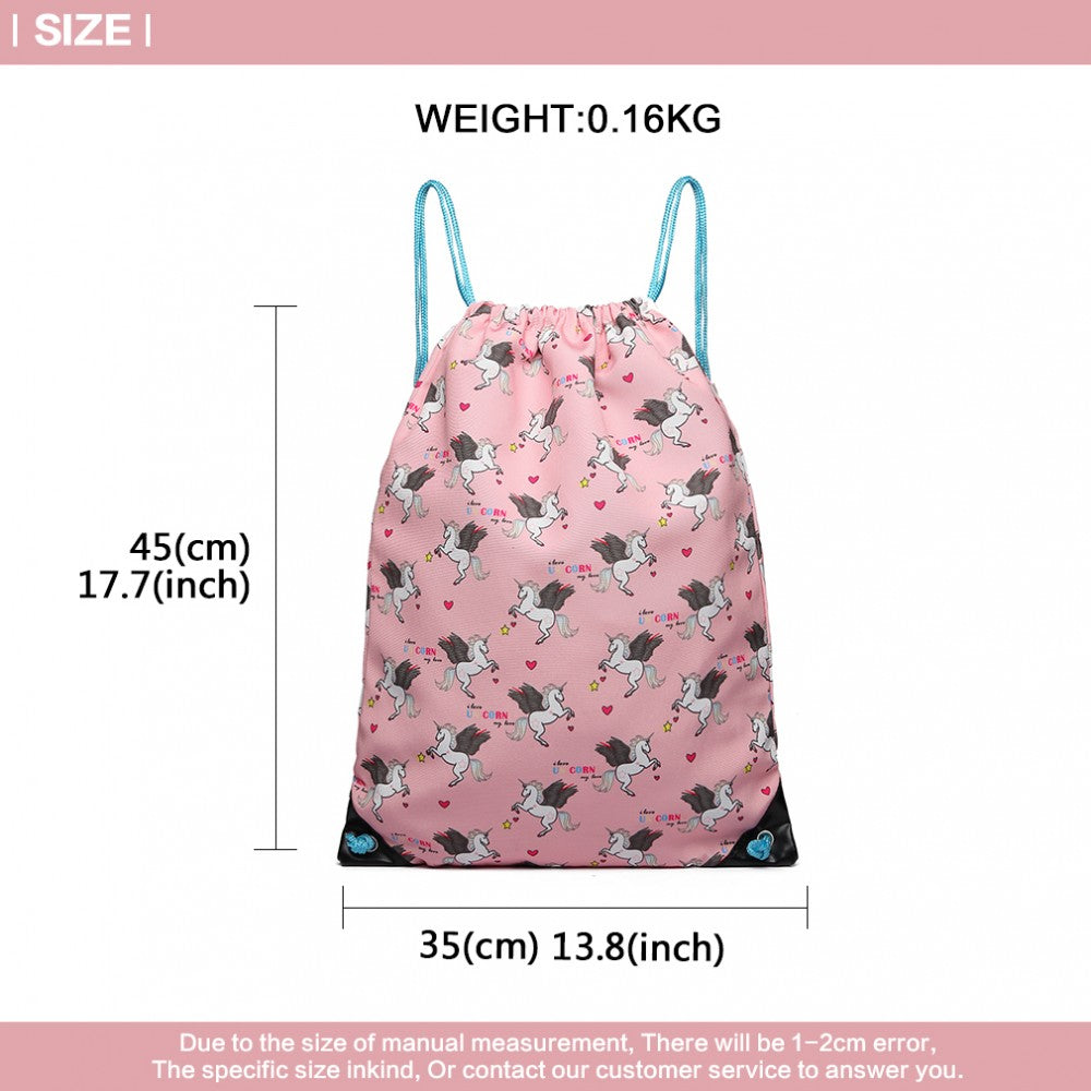 Miss Lulu Unicorn Print Drawstring Backpack - Pink