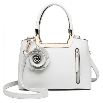 Miss Lulu PU Leather Rose Hanging Ornament Handbag - White