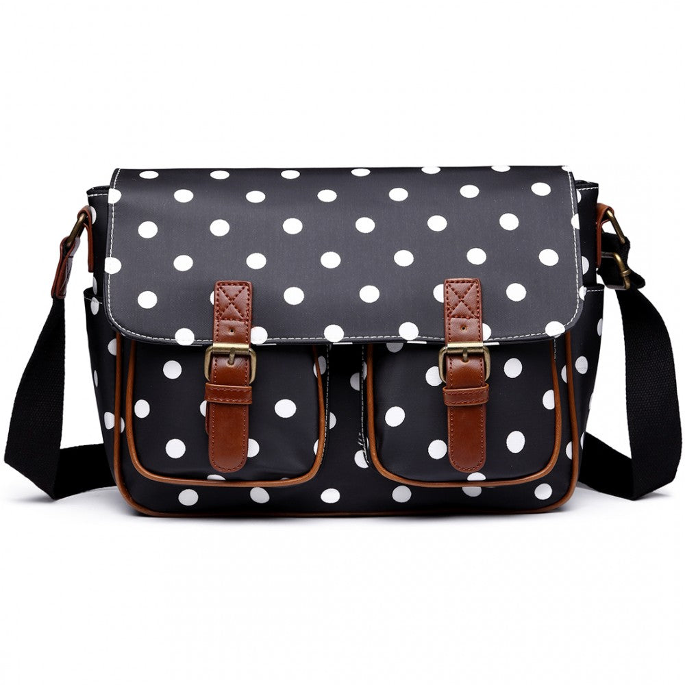 Miss Lulu Oilcloth Satchel Polka Dot Black