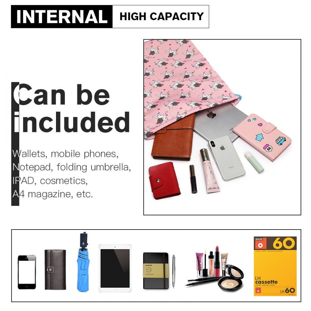 Miss Lulu Unicorn Print Drawstring Backpack - Pink