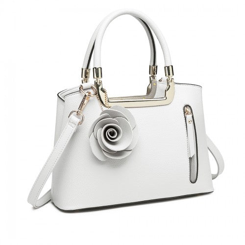 Miss Lulu PU Leather Rose Hanging Ornament Handbag - White