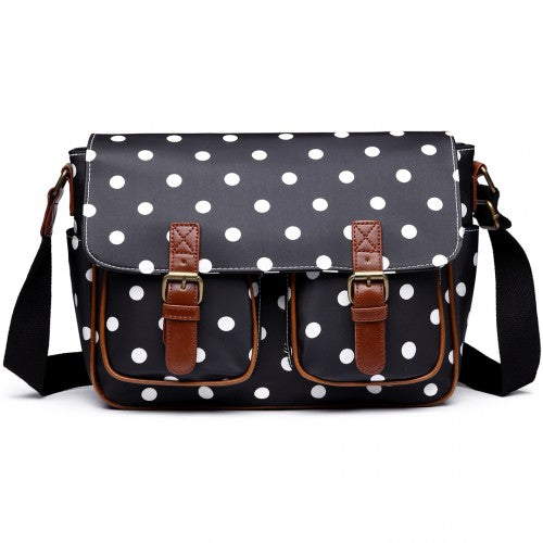 Miss Lulu Oilcloth Satchel Polka Dot Black