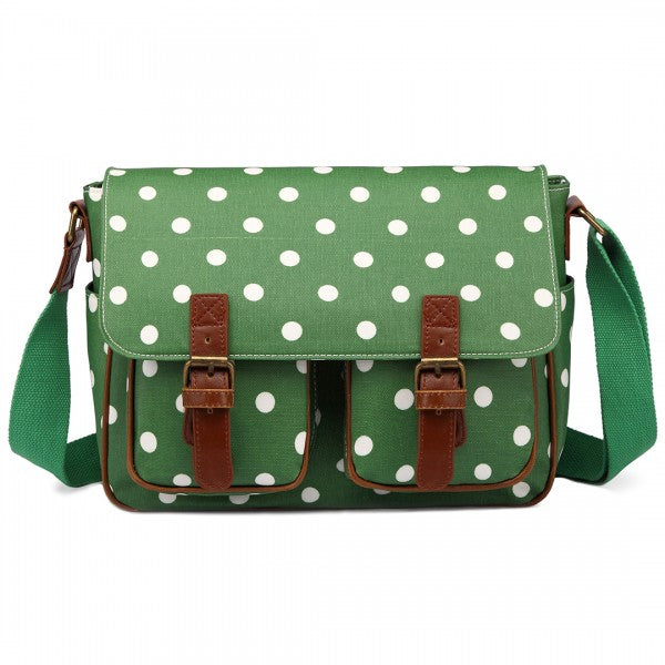 Miss Lulu Oil Cloth Satchel Polka Dot Green