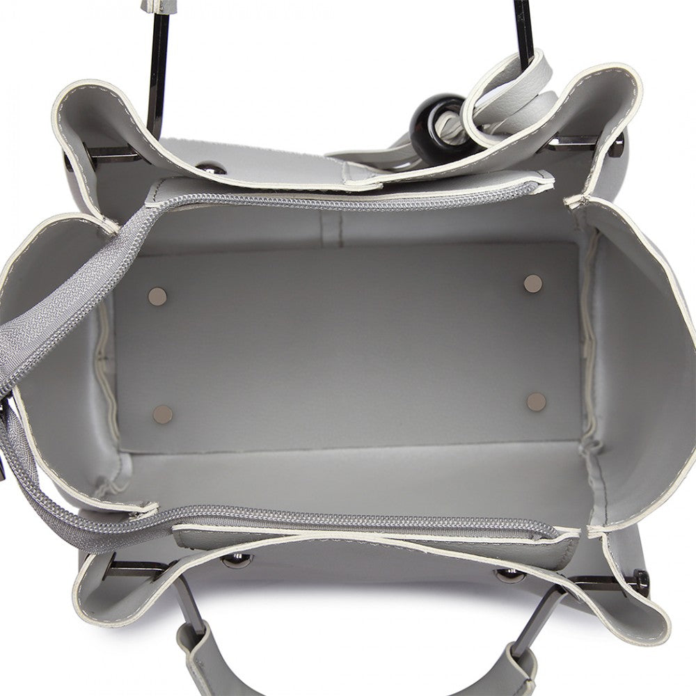 Miss Lulu Leather Look 2 In 1 Bucket Handbag - Grey