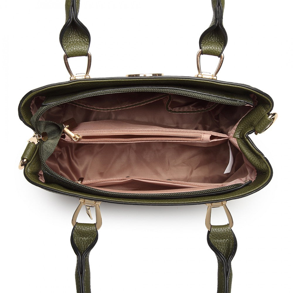 Miss Lulu Leather Look Weave Effect Shoulder Bag - Green