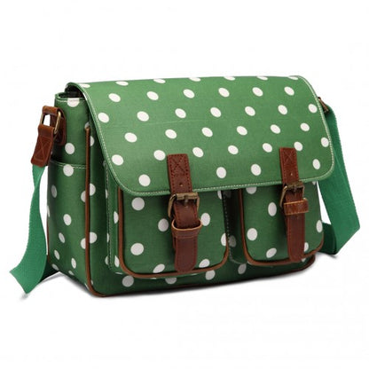 Miss Lulu Oil Cloth Satchel Polka Dot Green