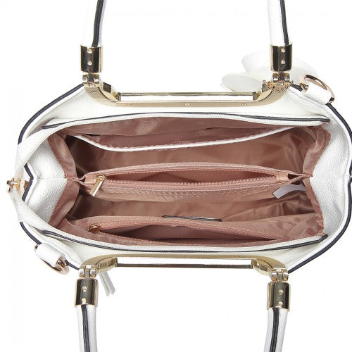 Miss Lulu PU Leather Rose Hanging Ornament Handbag - White