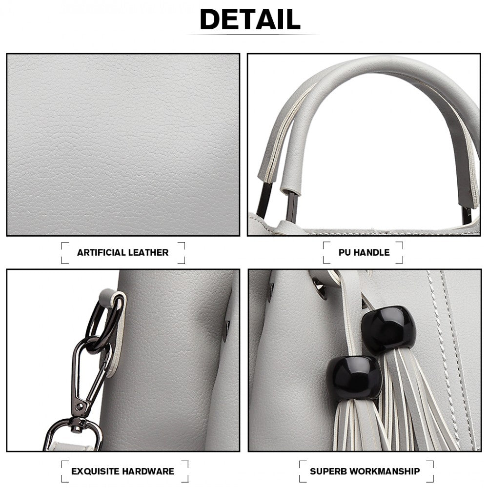 Miss Lulu Leather Look 2 In 1 Bucket Handbag - Grey