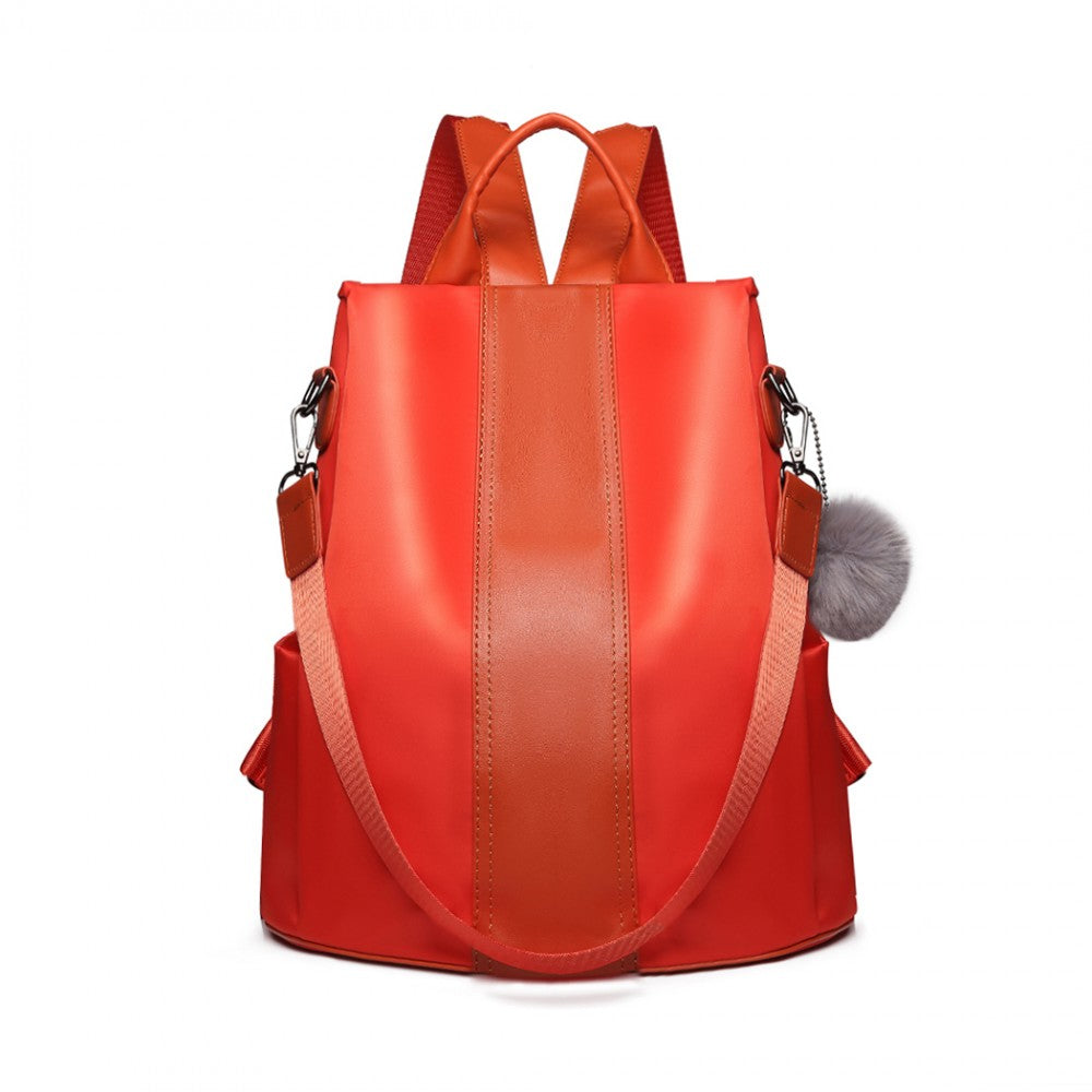 Miss Lulu Two Way Backpack Shoulder Bag With Pom Pom Pendant - Orange