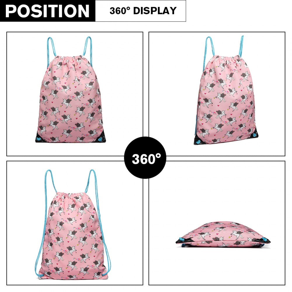 Miss Lulu Unicorn Print Drawstring Backpack - Pink