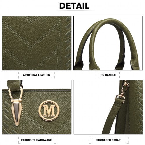 Miss Lulu Leather Look Weave Effect Shoulder Bag - Green