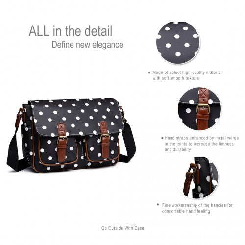 Miss Lulu Oilcloth Satchel Polka Dot Black