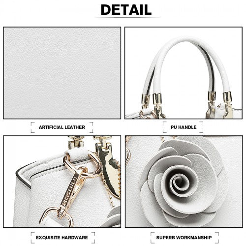 Miss Lulu PU Leather Rose Hanging Ornament Handbag - White