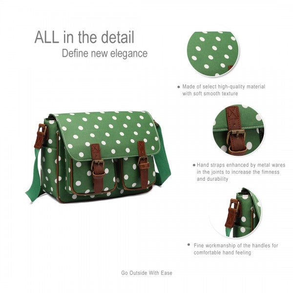 Miss Lulu Oil Cloth Satchel Polka Dot Green
