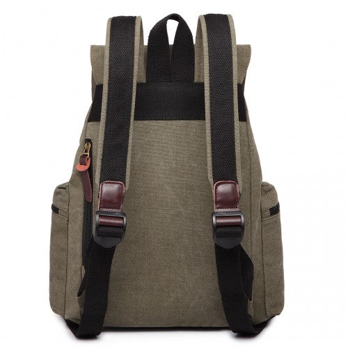 Kono Large Multi Function Leather Details Canvas Backpack Green
