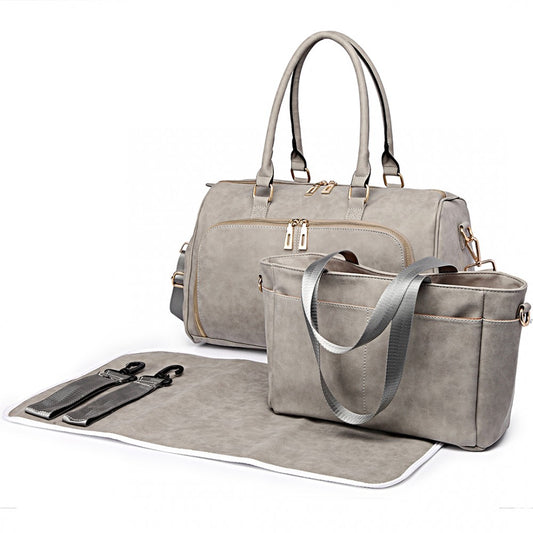 Miss Lulu Leather Look Maternity Changing Shoulder Bag Grey