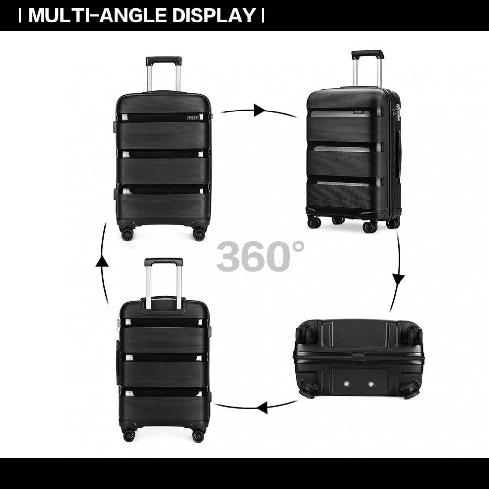 Kono Bright Hard Shell PP Suitcase 3 Pieces Set - Classic Collection - Black