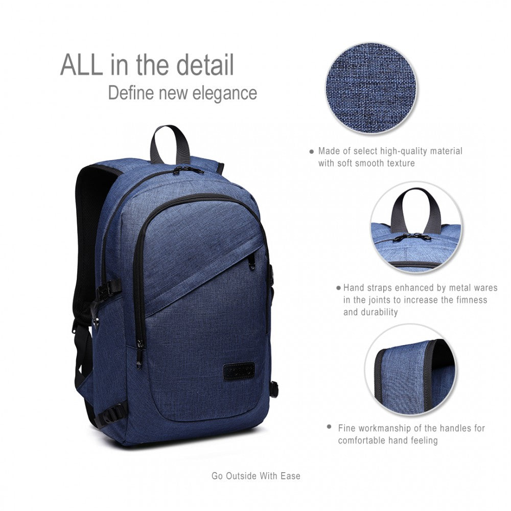 Kono Business Laptop Backpack With USB Charging Port - Navy Blue