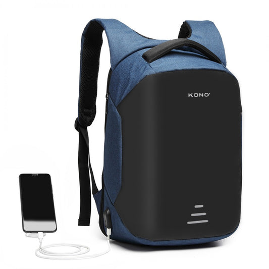 Kono Reflective USB Charging Interface Backpack - Navy